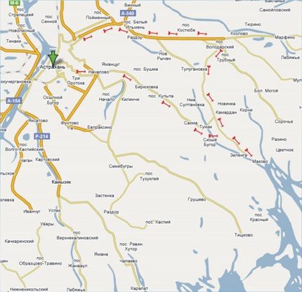 Карта проезда до Базы отдыха Маки, Астраханская область